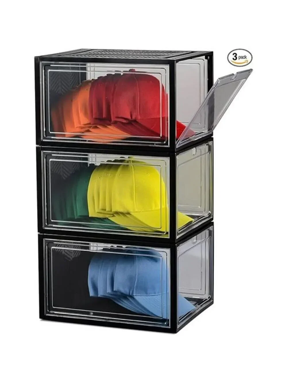 Baseball Cap Organizer Clear Hat Storage Box Magnetic Door Stackable Holder